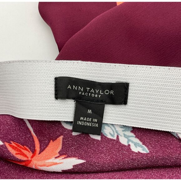 Ann Taylor Factory Burgundy Floral Flowing Elastic Waist Pull On Skirt M - Picture 4 of 6